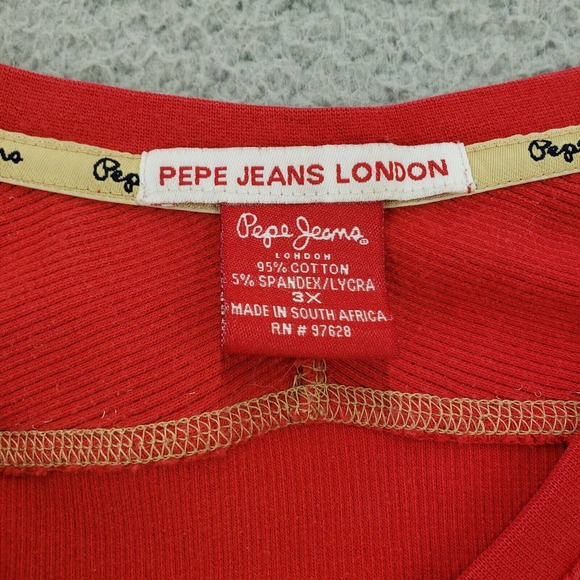 Pepe Jeans Londo Shirt Adult 3X Womens Red Long Sleeve V-Neck Heavy - Picture 4 of 14